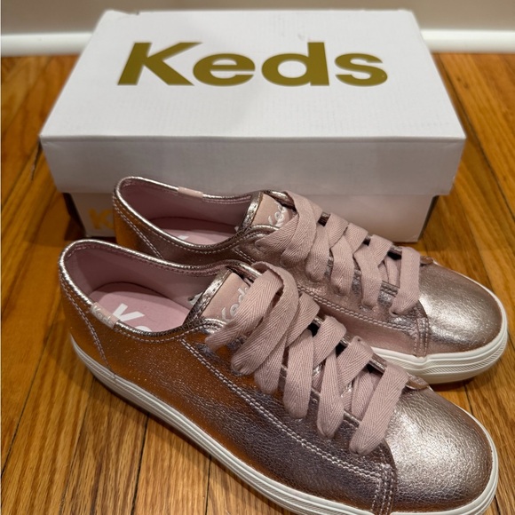 Keds Shoes - Keds Rose Gold Metallic Low-Top Sneakers with Blush Laces